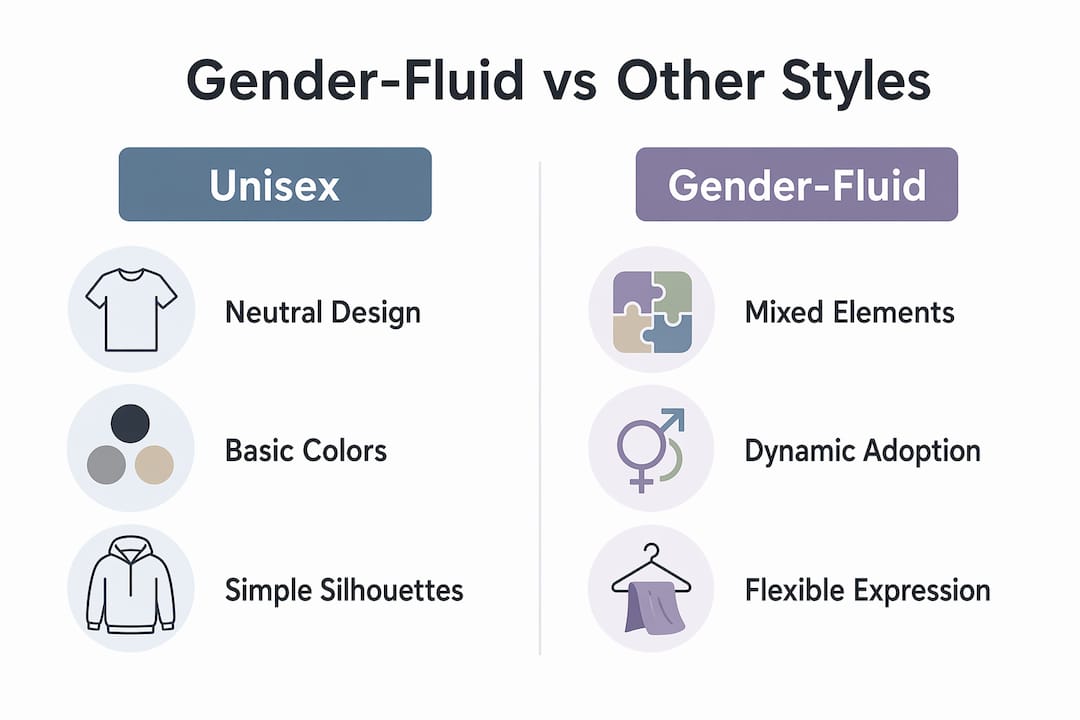 Infographic comparing gender-fluid and unisex fashion styles