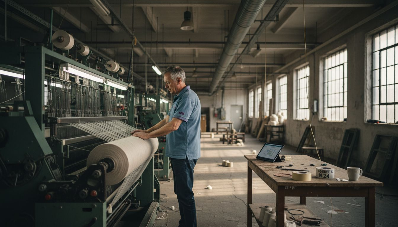 A technician ensures that environmentally friendly textile machines run smoothly.