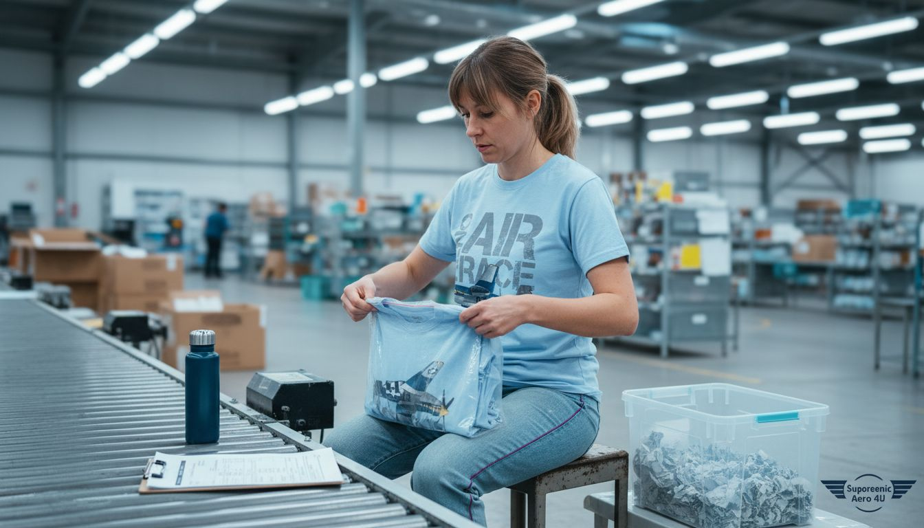 Ein Kontrolleur prüft, ob die Streetwear umweltfreundlich verpackt wird.