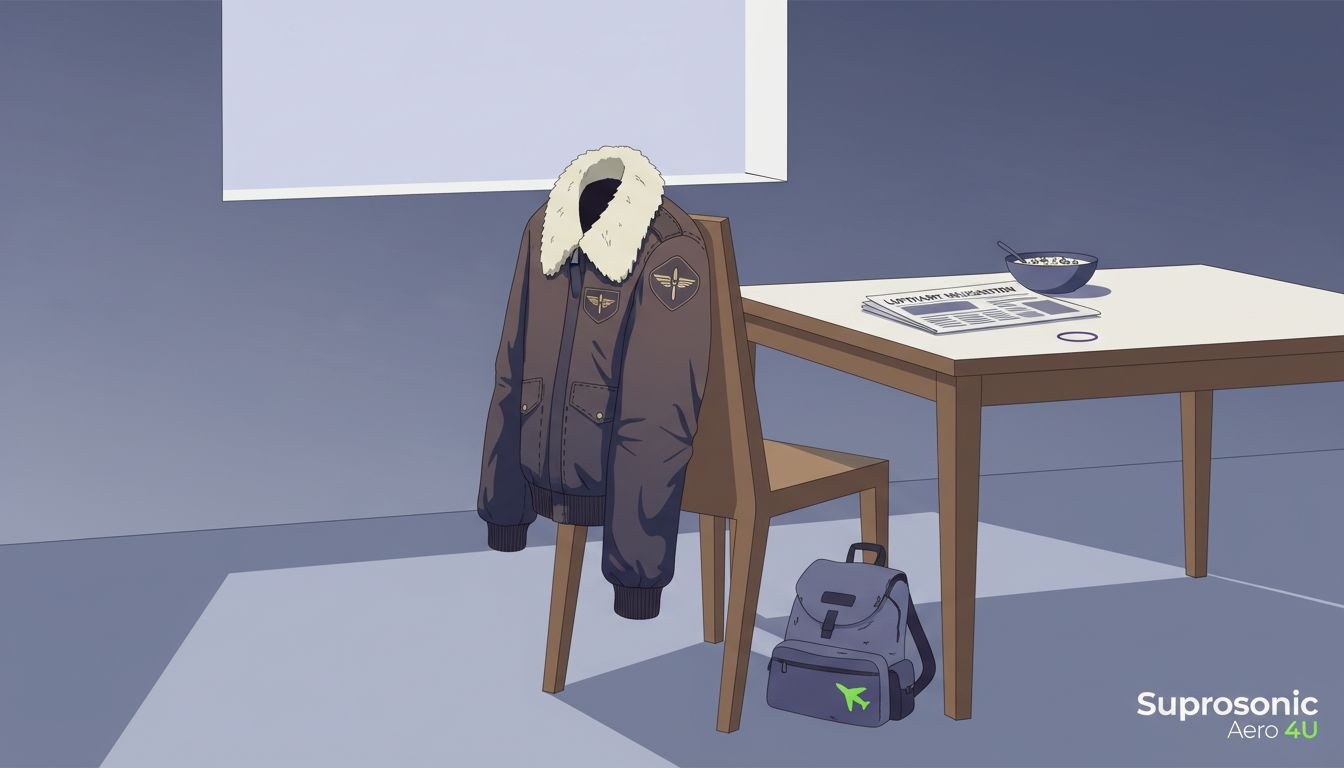 Das Detail der Fliegerjacke fällt am Küchentisch besonders ins Auge.