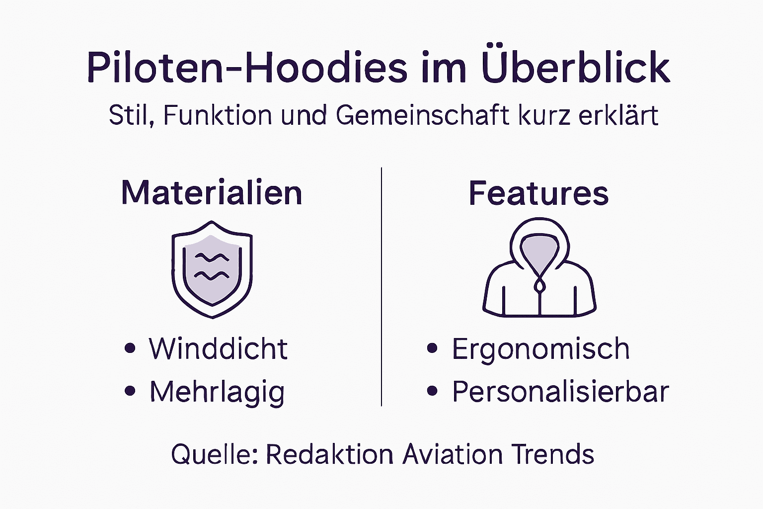 Die Infografik stellt die besonderen Eigenschaften der Piloten-Hoodies anschaulich dar.