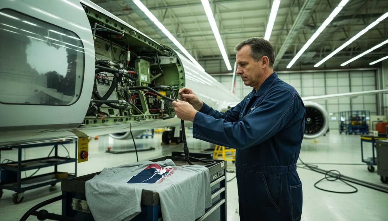 Ein Ingenieur überprüft den Faltmechanismus der Tragfläche einer Boeing 777X.