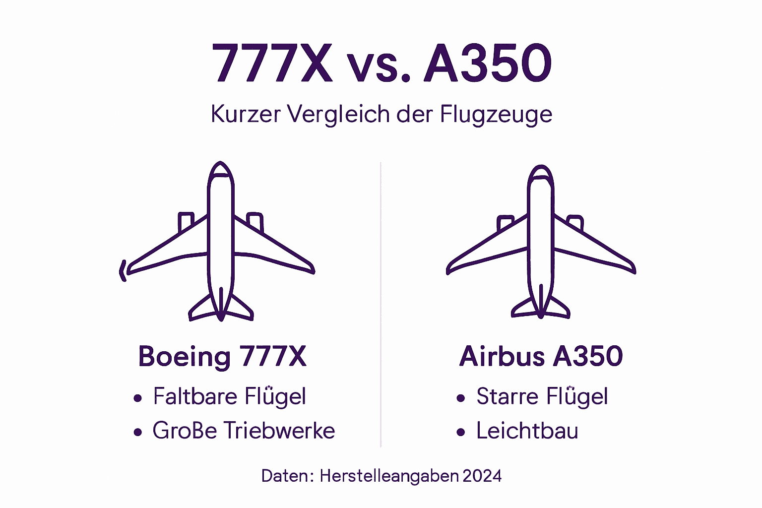 Grafik: Boeing 777X und Airbus A350 im direkten Vergleich