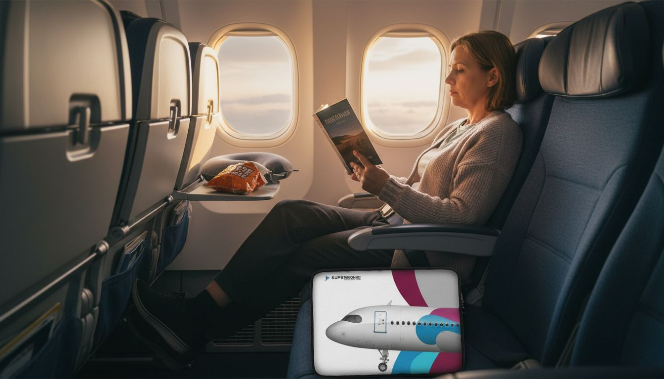 Ein Passagier genießt die entspannte Atmosphäre in der ruhigen Kabine des A350.