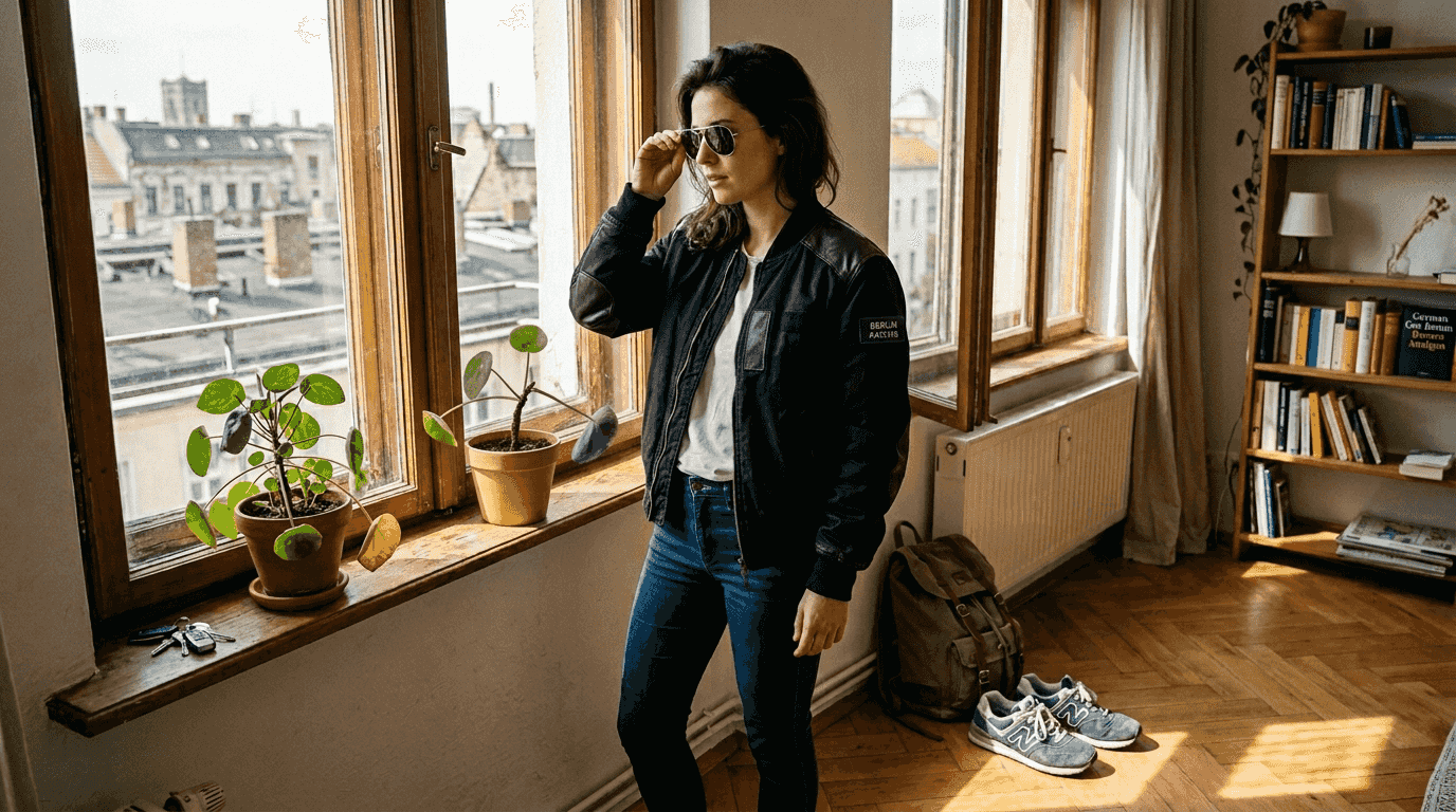 Eine Frau kreiert zu Hause Looks im angesagten Aviator-Stil.