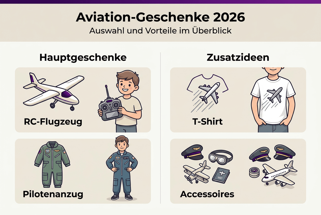 Entdecke spannende Geschenkideen rund ums Fliegen für Kinder – anschaulich präsentiert in einer Infografik.