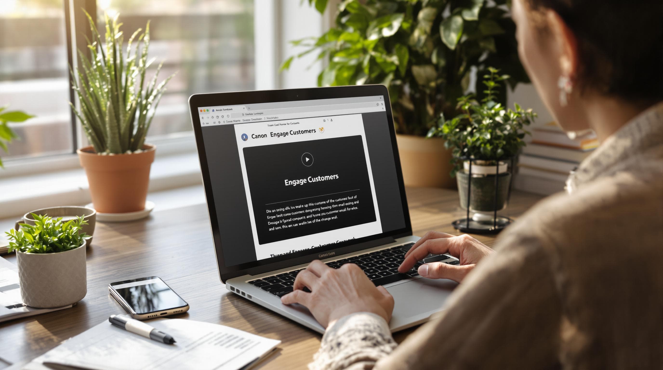 Professional creating engaging customer emails on laptop