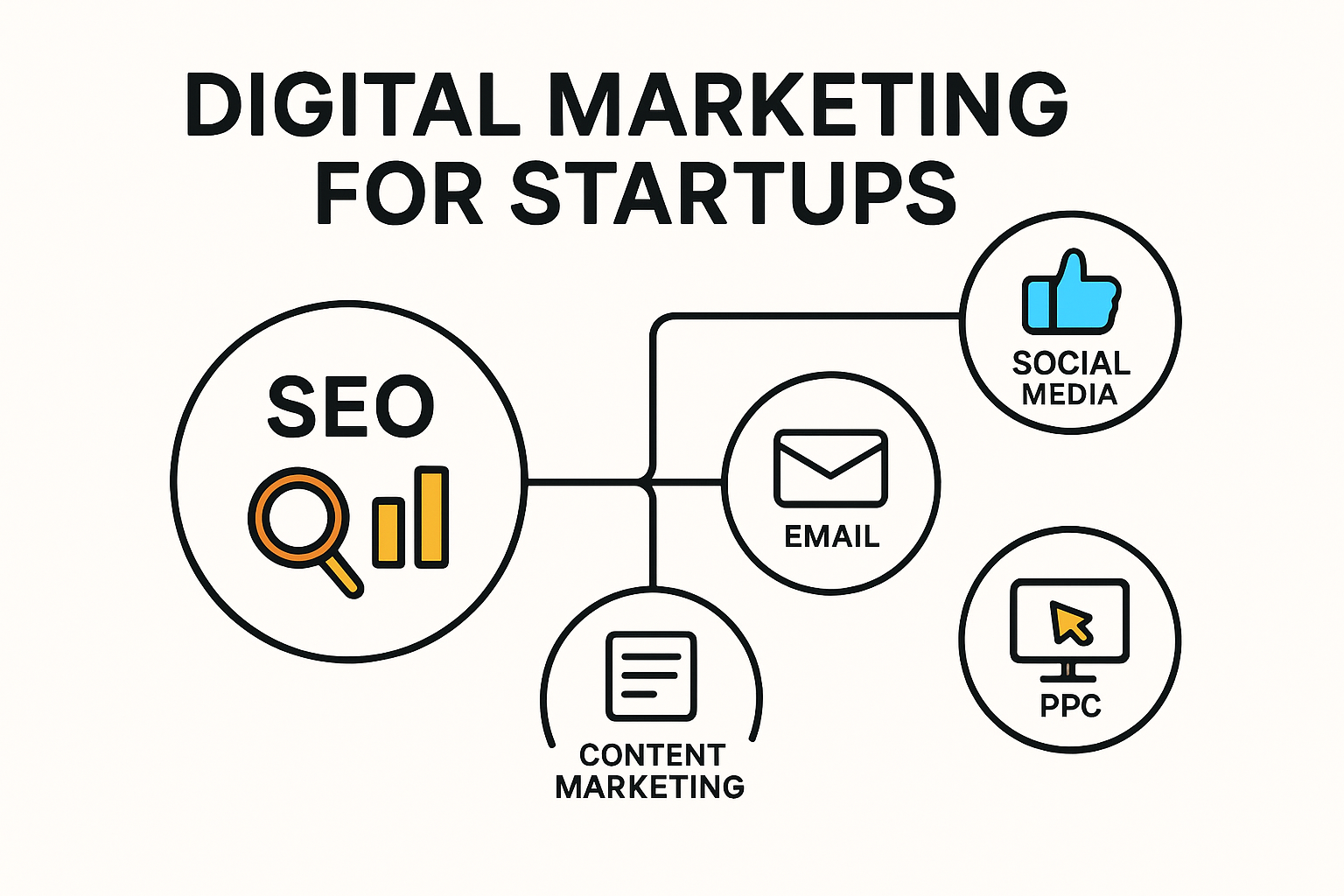 Core components of digital marketing for startups infographic