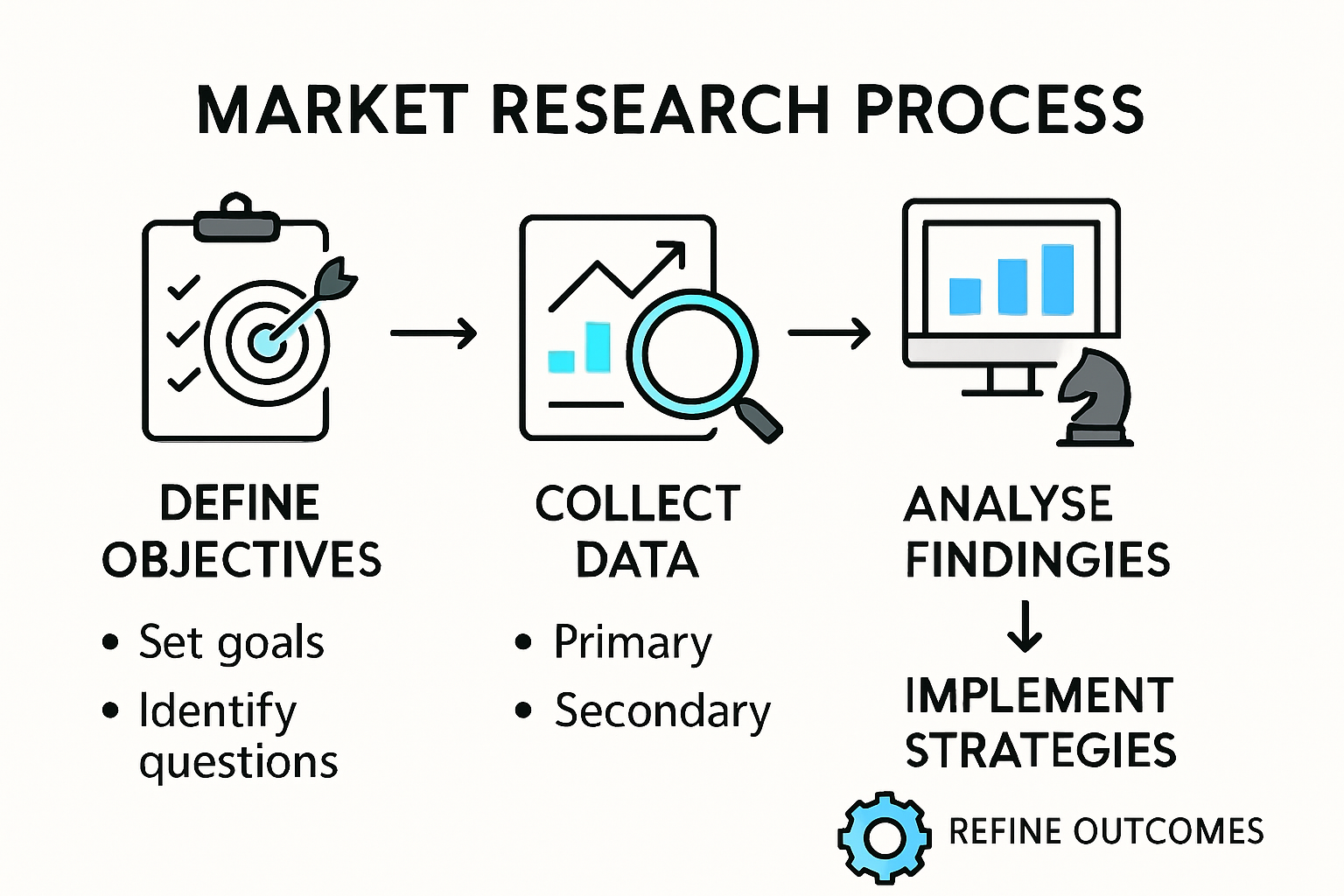 Market research step-by-step process infographic