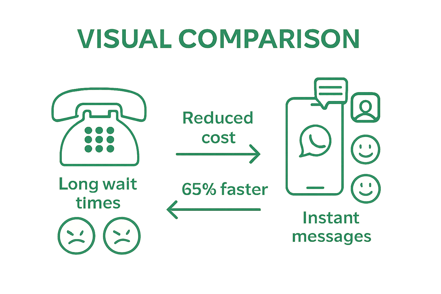 Side-by-side infographic comparing traditional phone sales vs WhatsApp automation