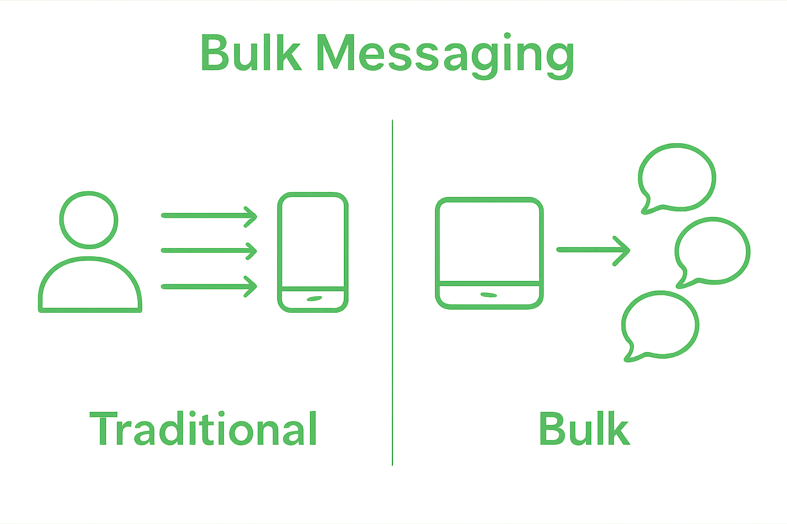 Side-by-side comparison of single vs. bulk messaging