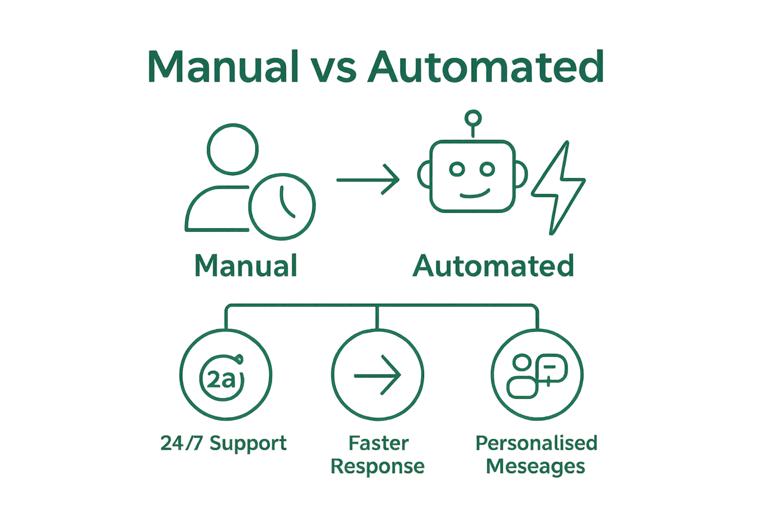 Infographic comparing manual and automated WhatsApp communication