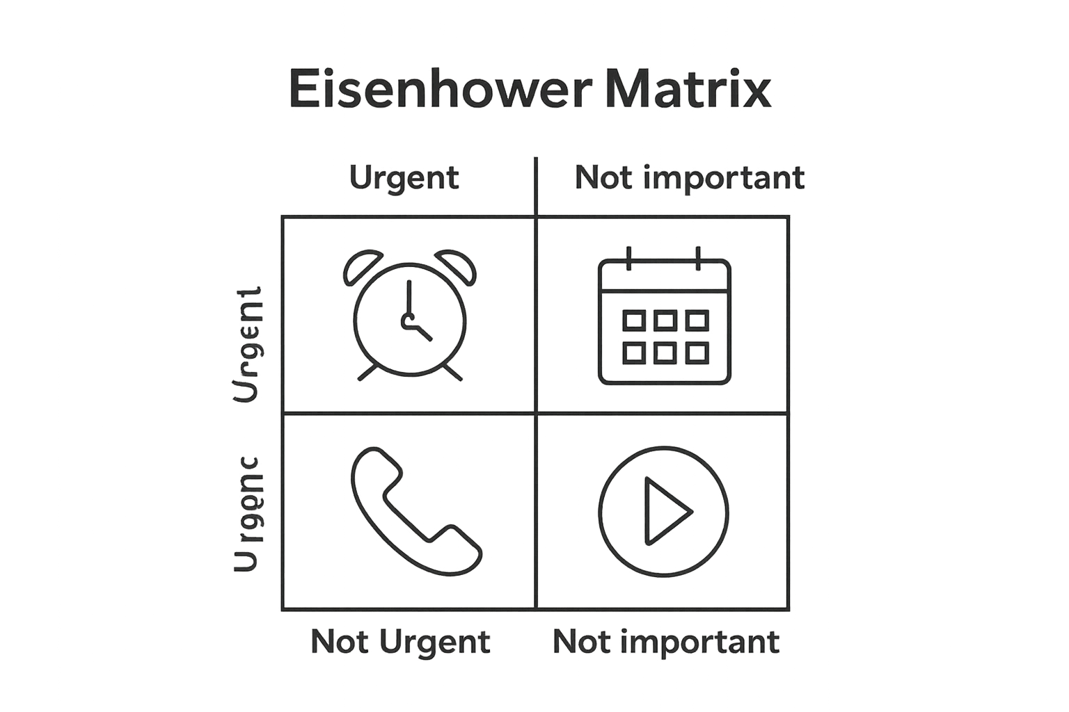 Eisenhower Matrix 2x2 grid showing urgent and important task categories for time management.
