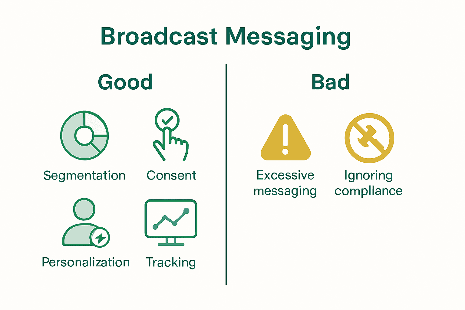 Infographic comparing effective and ineffective broadcast messaging strategies