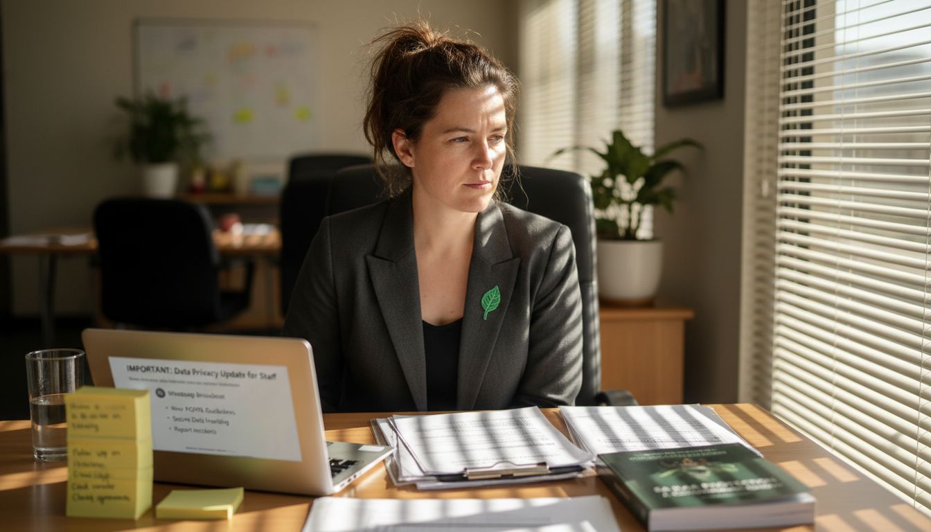 Compliance manager reviews WhatsApp policy documents