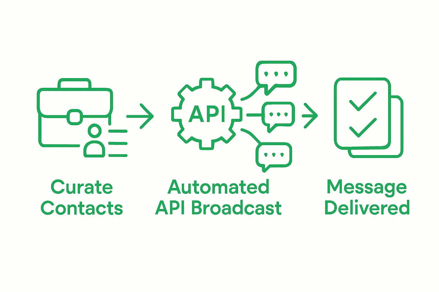 Infographic showing WhatsApp broadcast automation steps