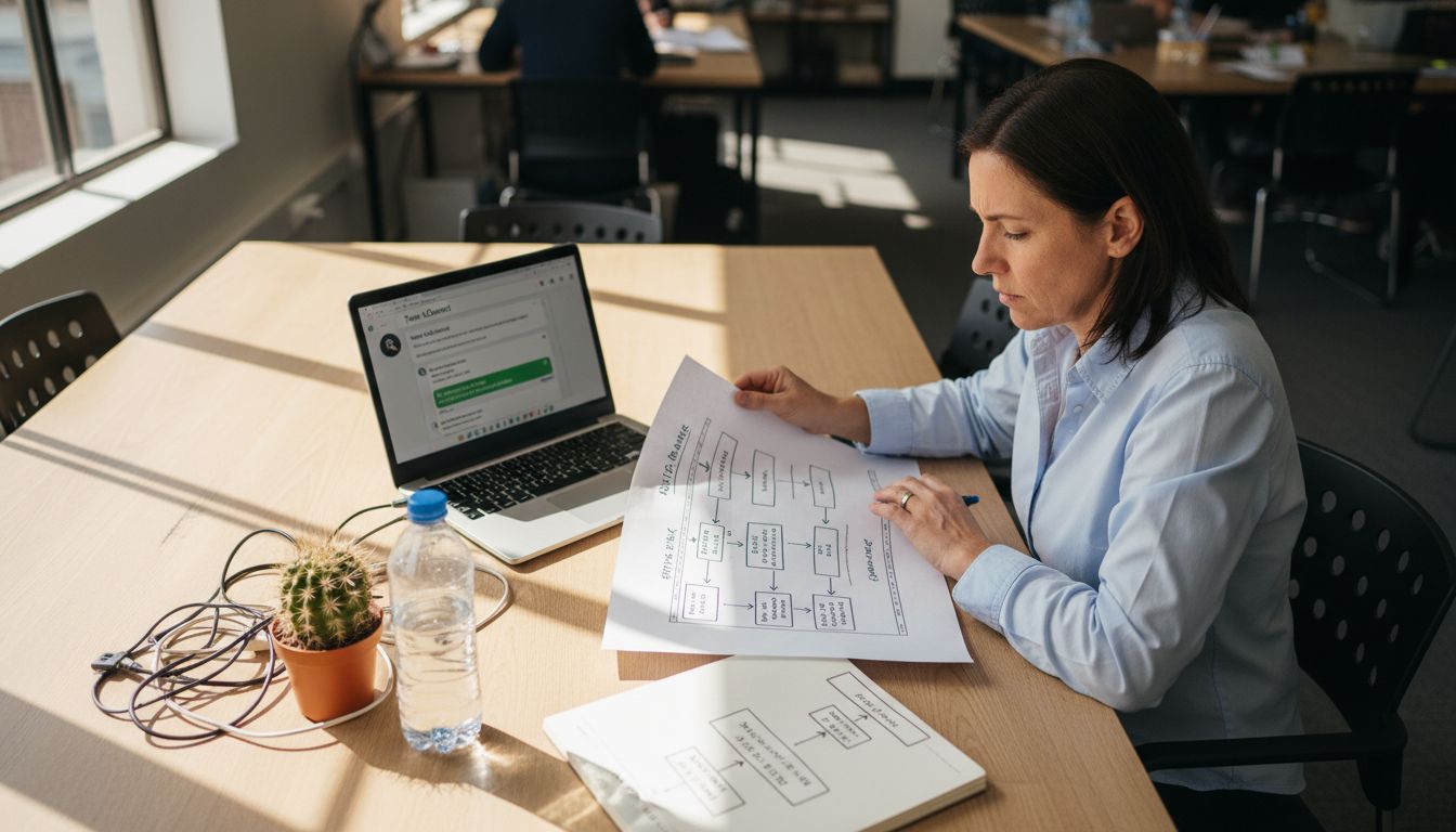 Manager reviewing WhatsApp messaging workflow