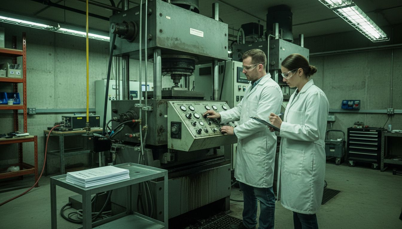 Technicians working HPHT diamond press