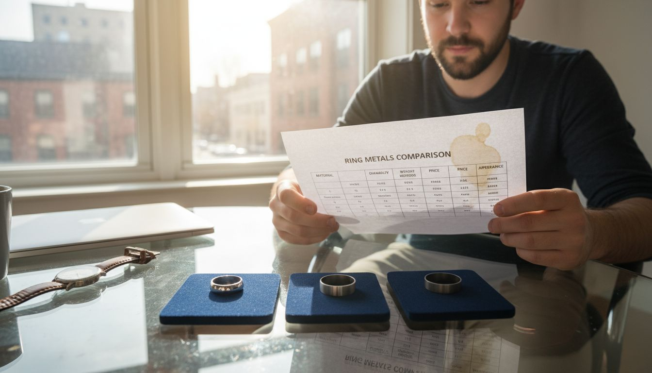 Man comparing jewelry materials at desk