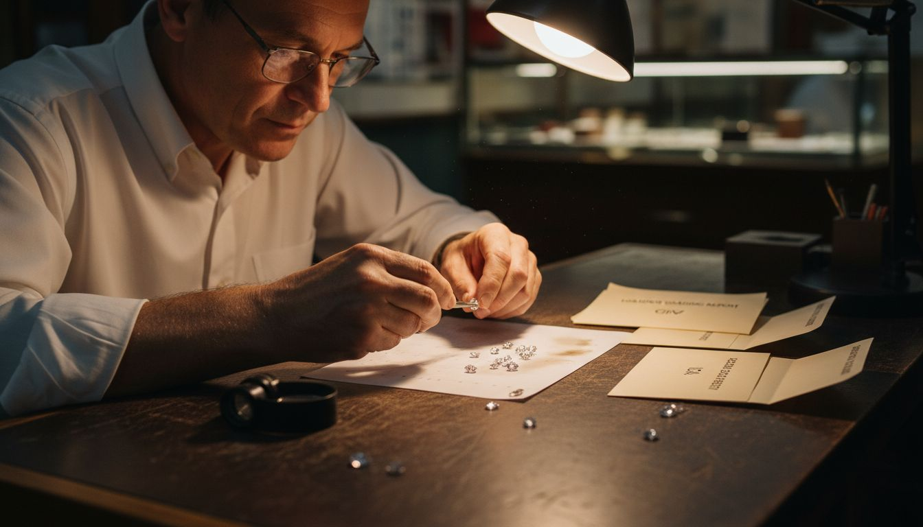 Jeweler inspecting diamond with tools