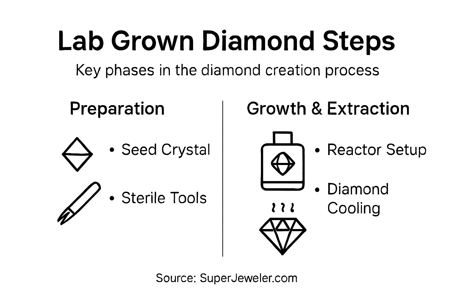 Infographic showing five lab diamond steps