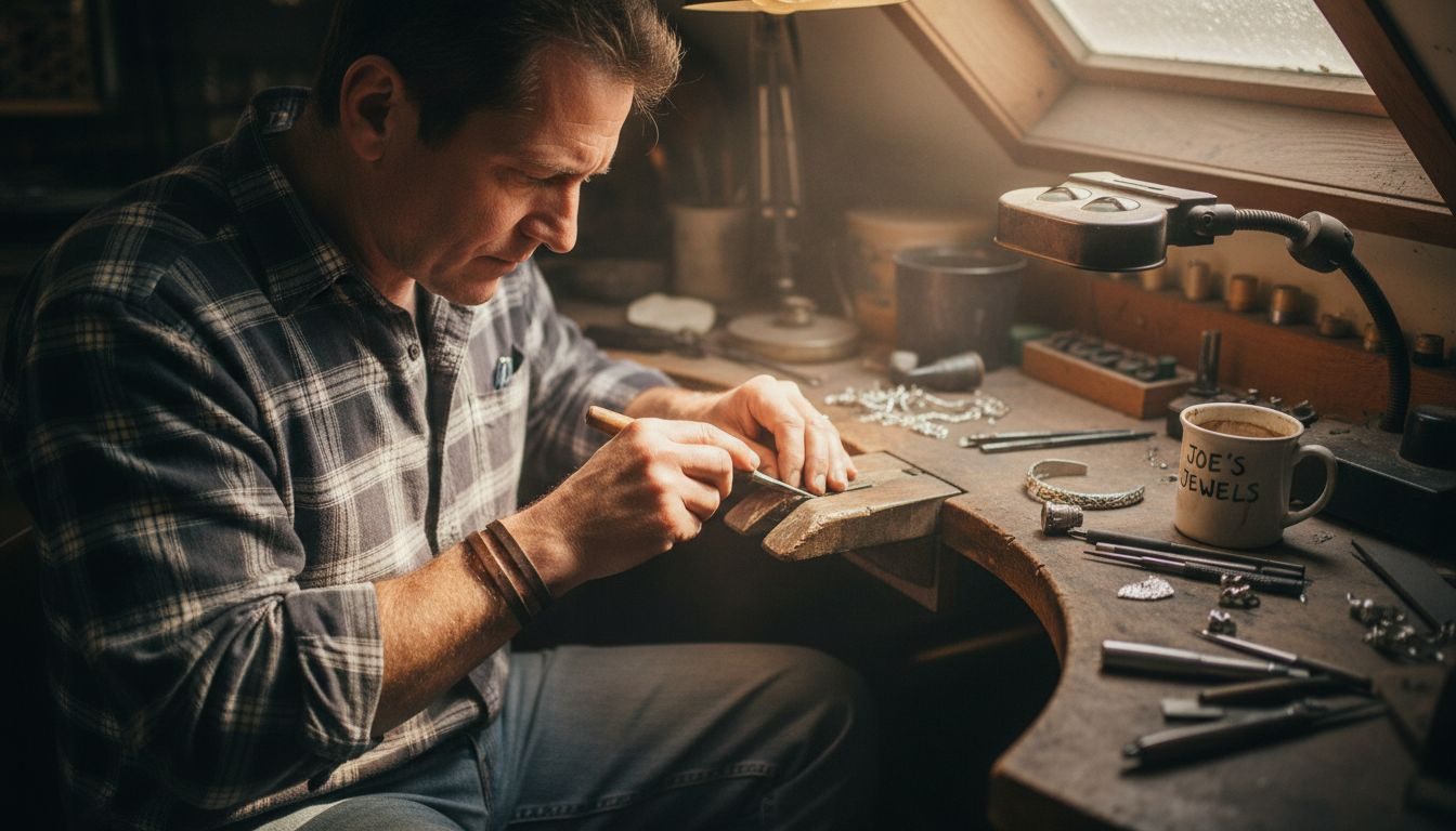 Jeweler engraving traditional silver bracelet