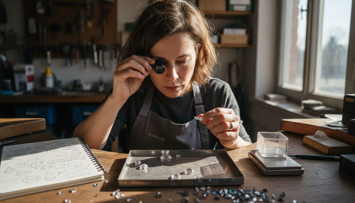 Jeweler comparing lab-grown and mined diamonds