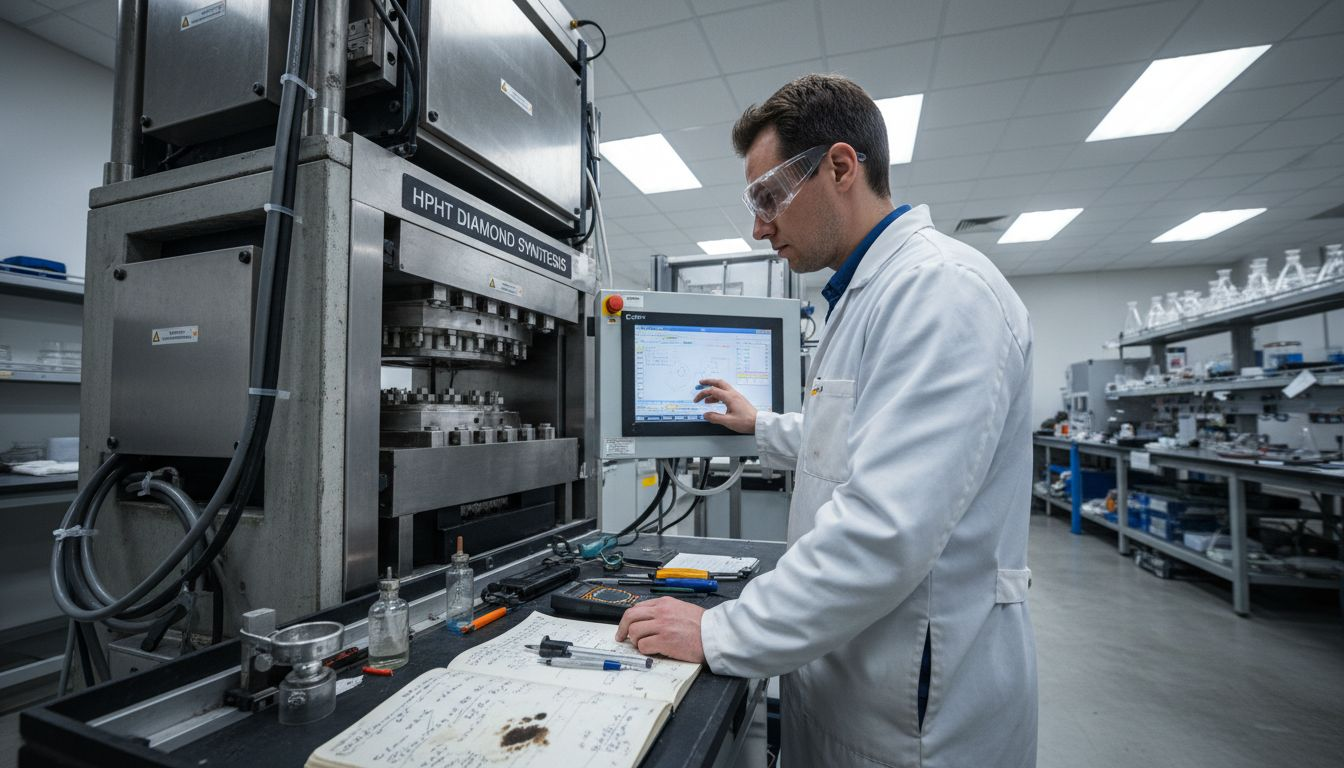 Technician at diamond lab HPHT press