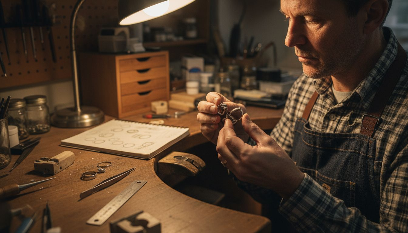 Jeweler working on custom engagement ring