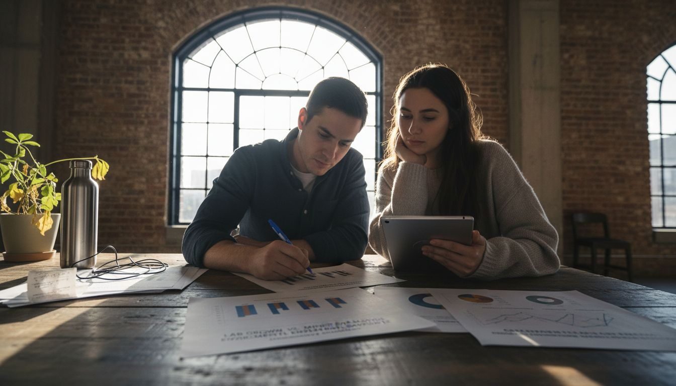 Couple comparing eco impact of lab diamonds