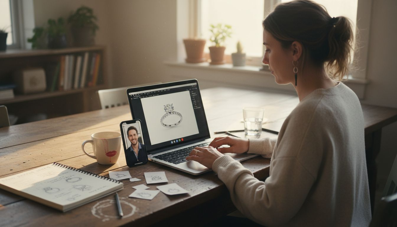 Woman custom designing lab diamond ring