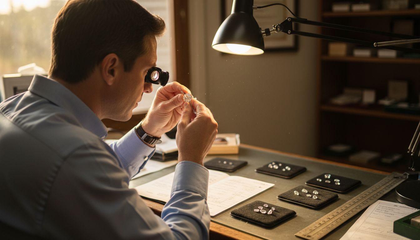 Gemologist examining diamond cut quality