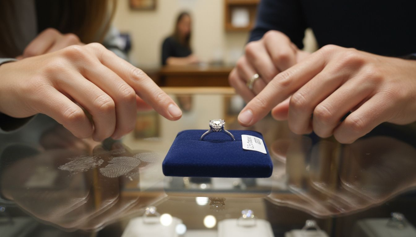 Closeup of prong setting diamond ring