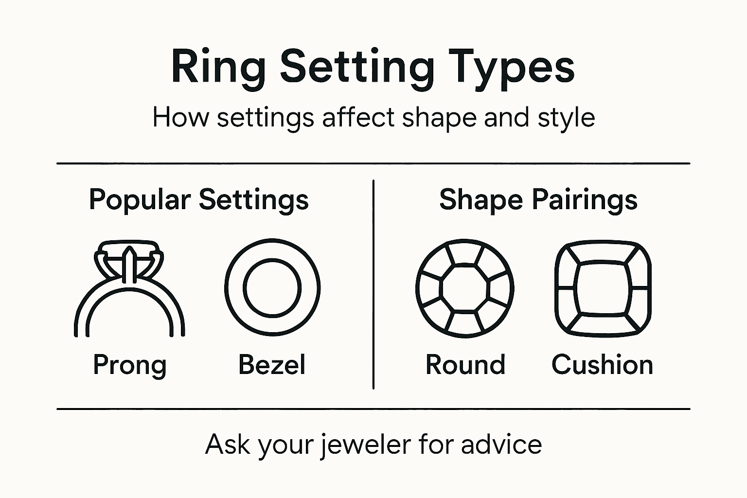 Infographic showing ring setting types overview
