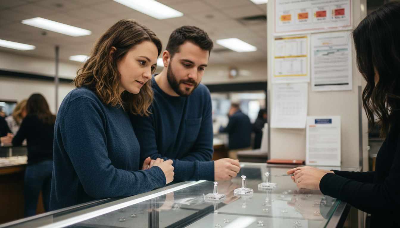 Couple comparing lab and natural diamonds