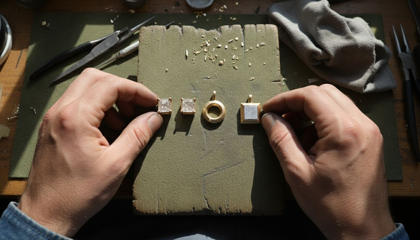 Jeweler arranging diamond necklace settings