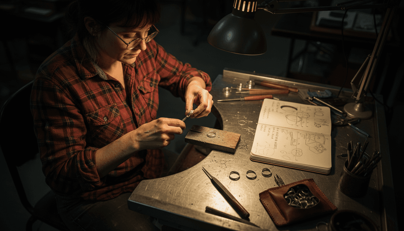 Jeweler shaping custom ring at workbench