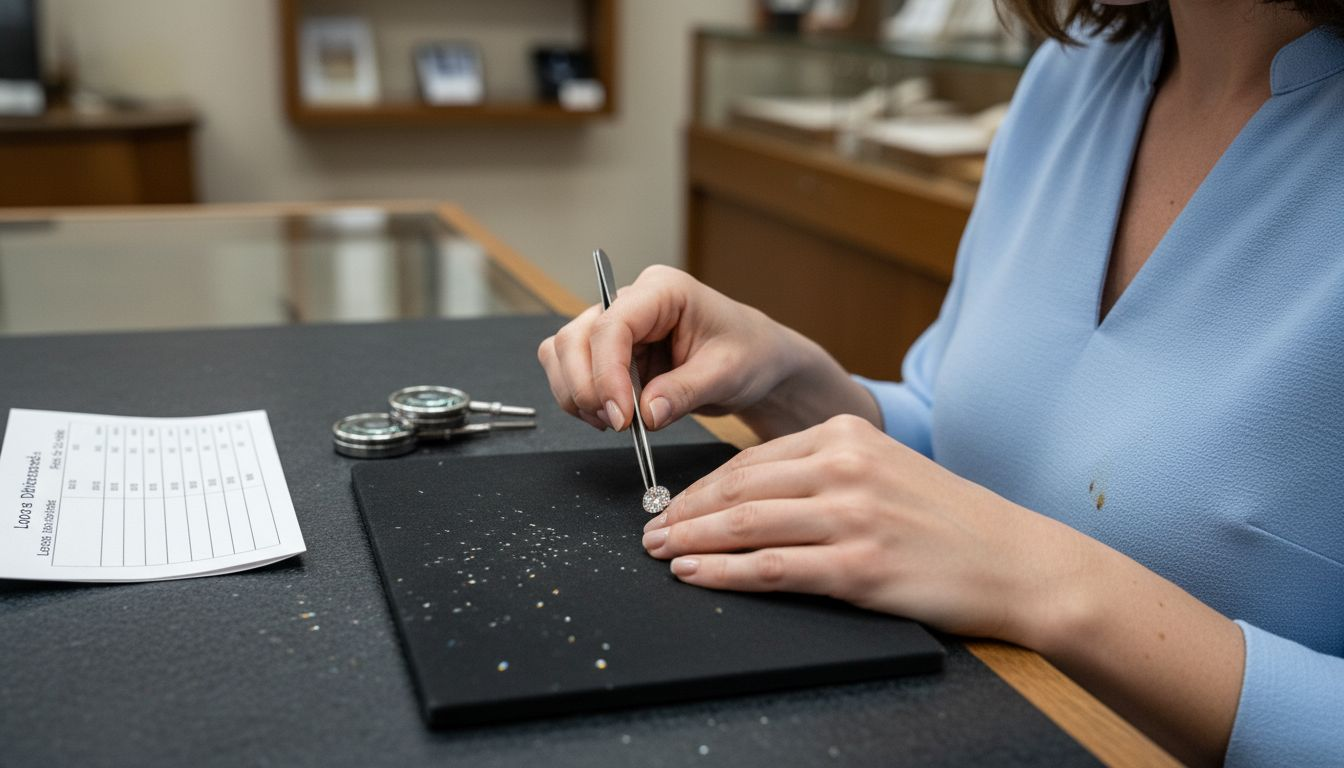 Sales associate demonstrating diamond light reflection