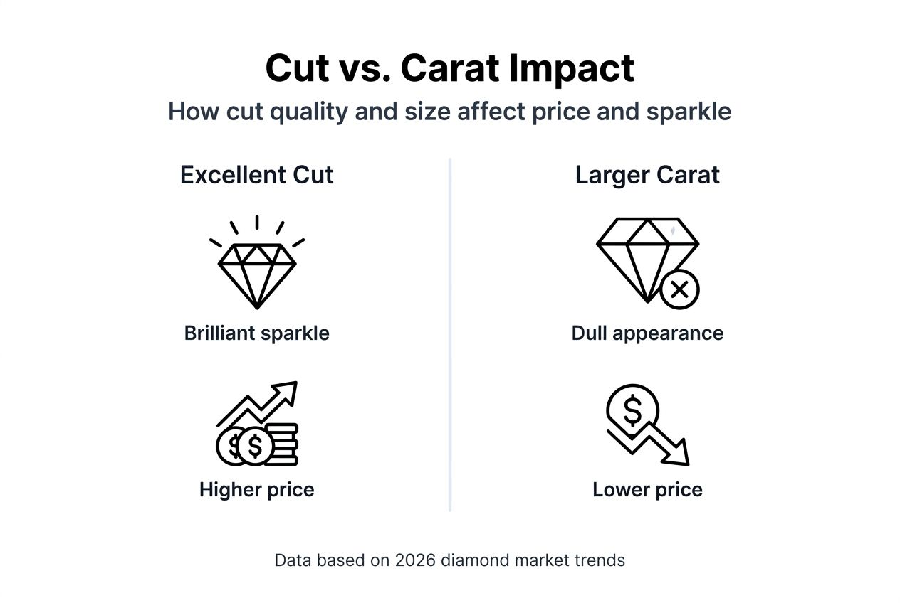 Infographic comparing cut and carat impact on diamonds