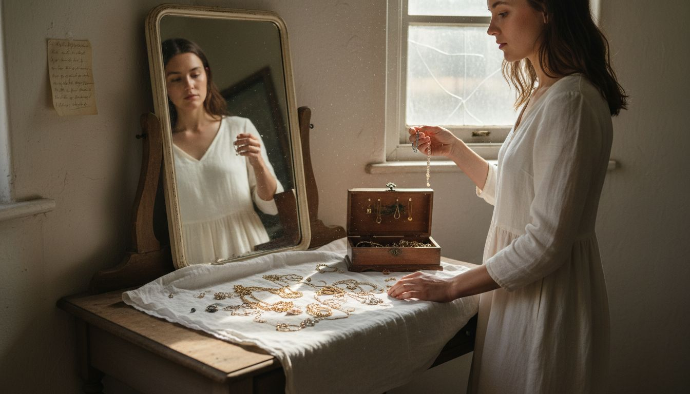 Woman selecting wedding earrings and necklace