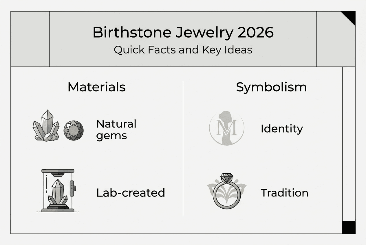 Infographic shows birthstone jewelry materials and symbolism