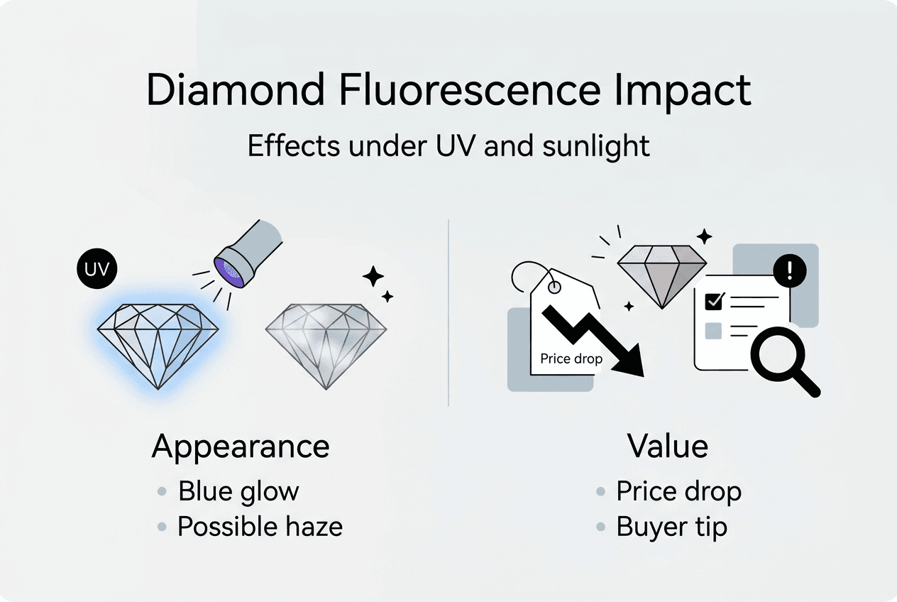 Infographic showing diamond appearance and value effects