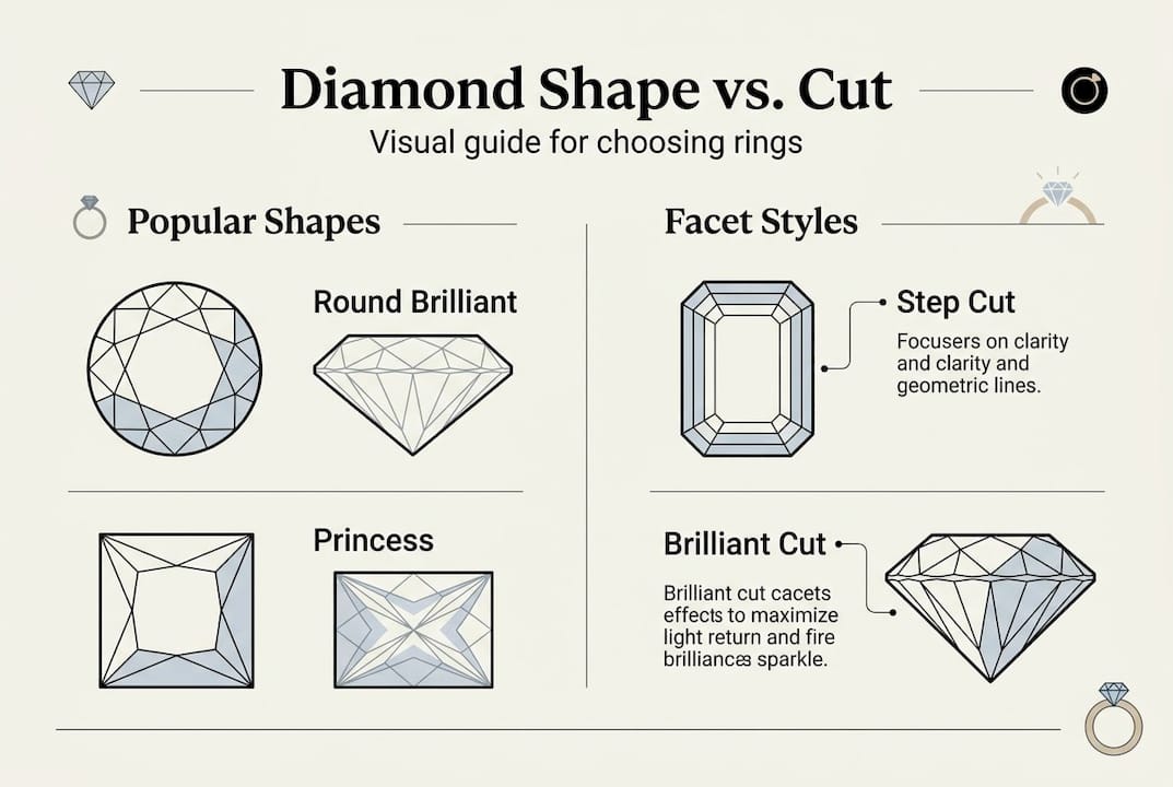 Infographic diamond shape versus cut key features