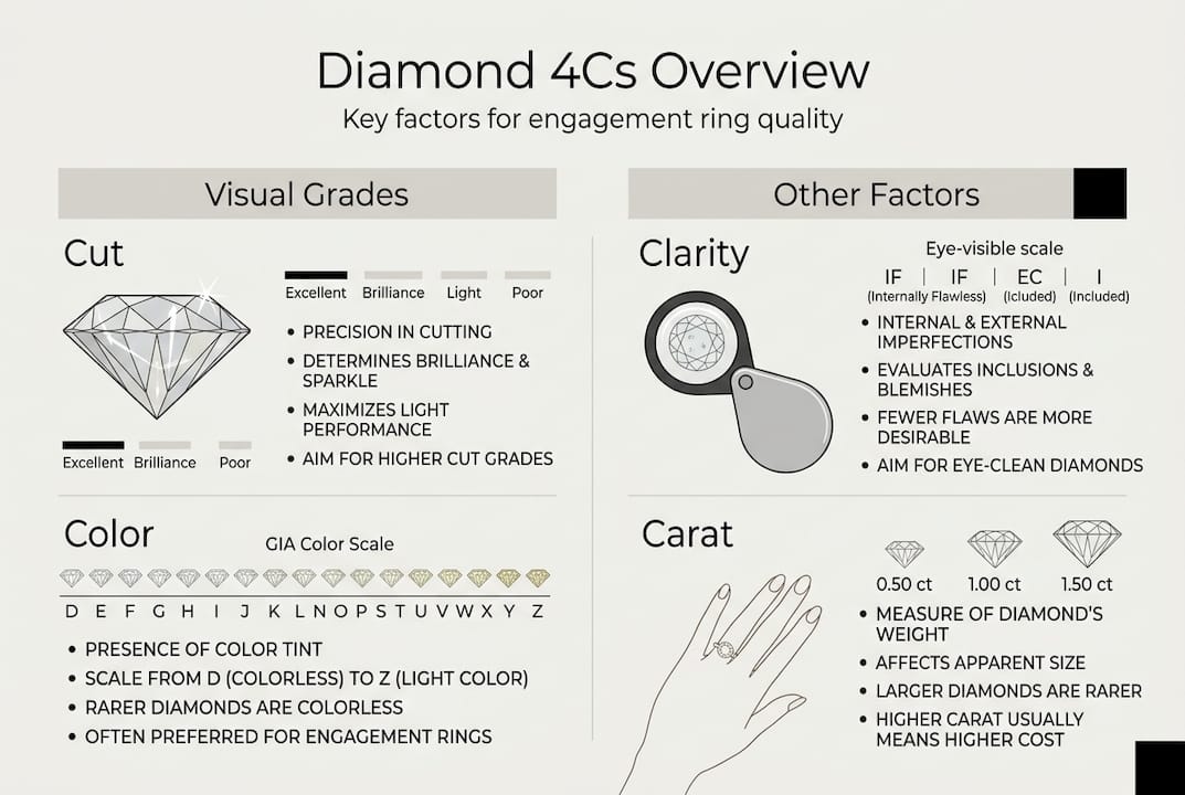 Infographic showing diamond 4Cs overview