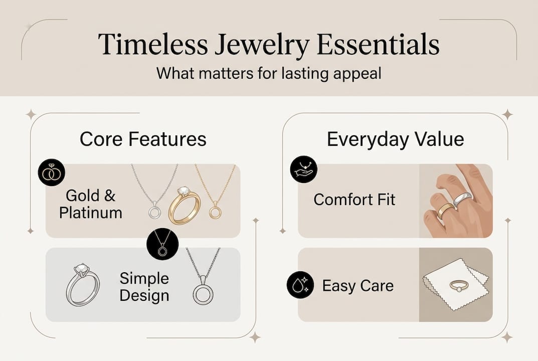 Infographic outlining timeless jewelry key features