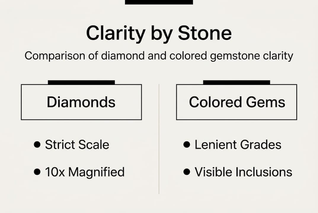 Infographic comparing gemstone clarity standards
