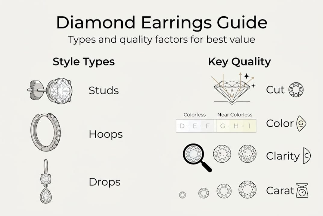 Infographic on diamond earring types and quality