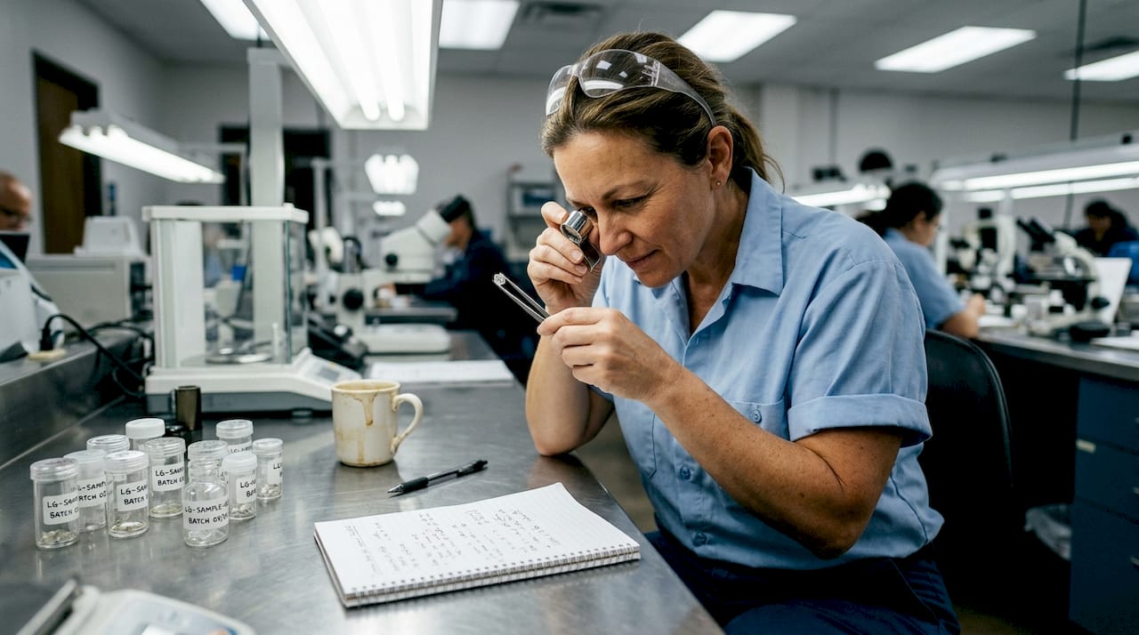 Lab technician inspecting lab-grown diamond