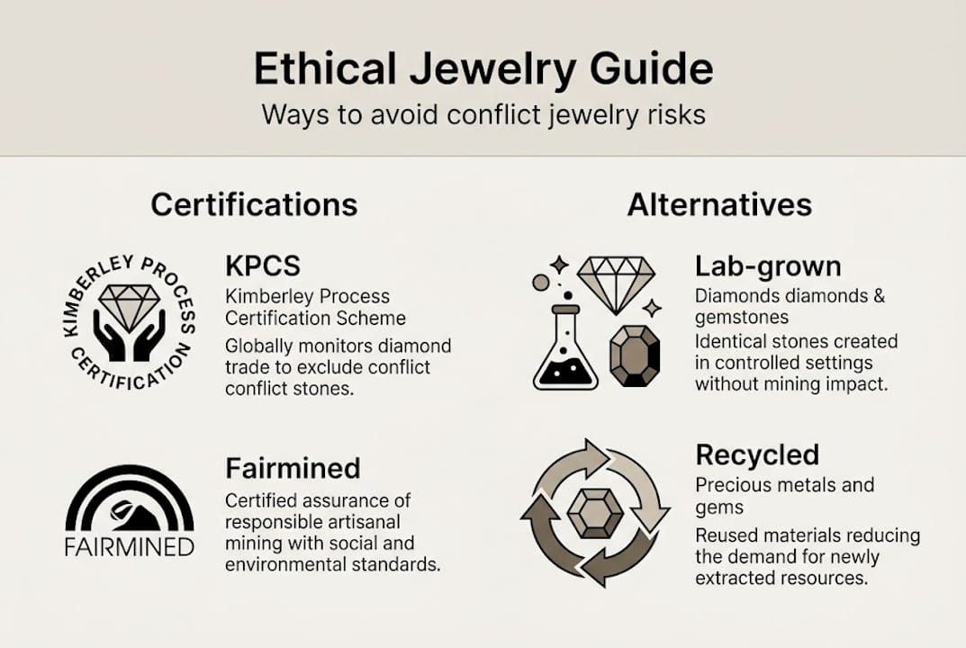 Infographic on ethical jewelry standards and alternatives