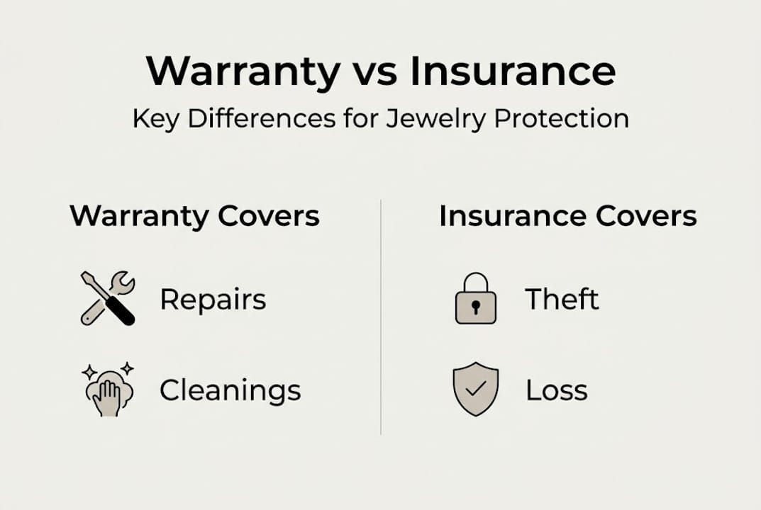 Infographic comparing jewelry warranty and insurance